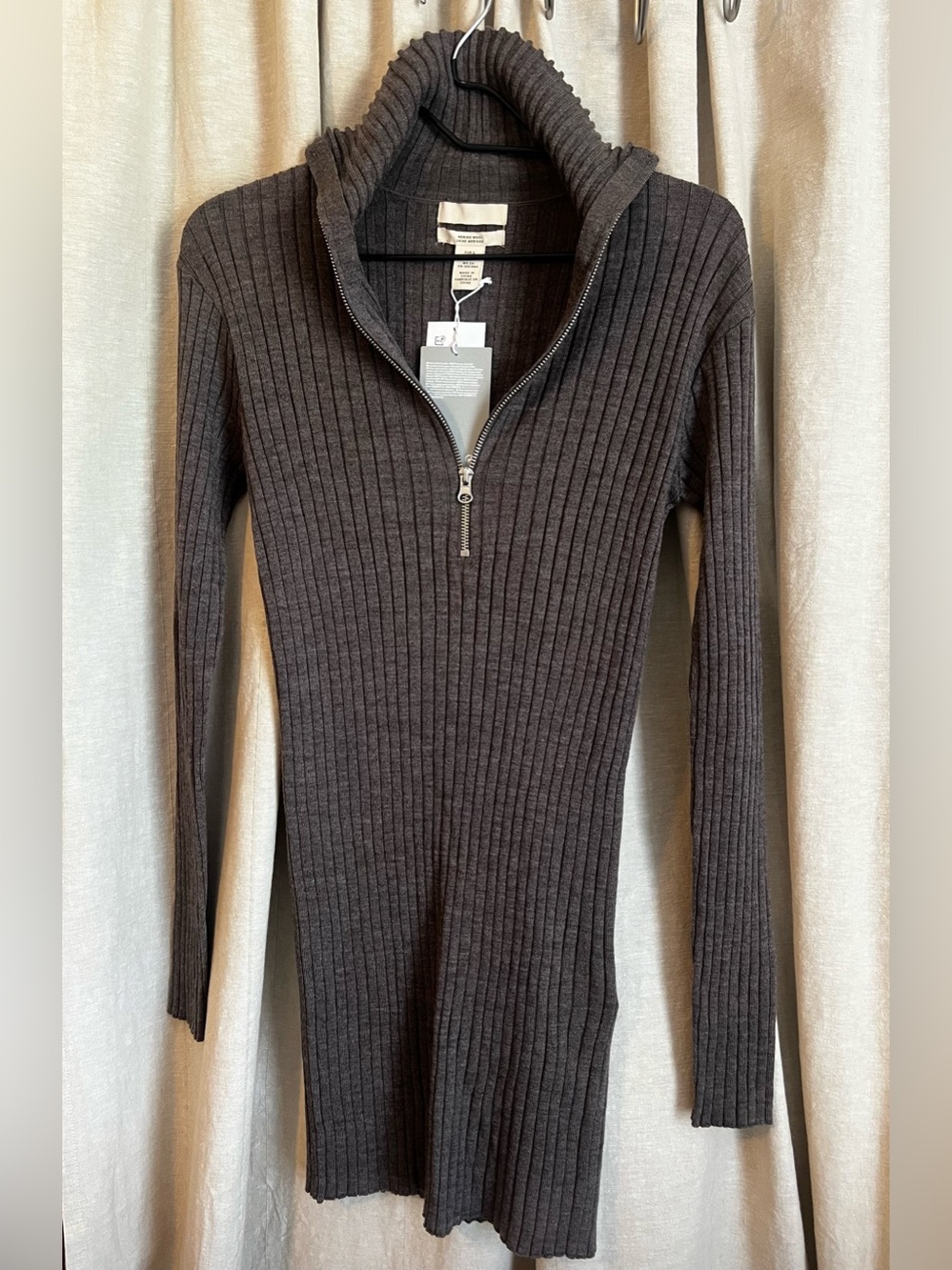 H&M Ribbed Half-Zip Longline Sweater - Brown